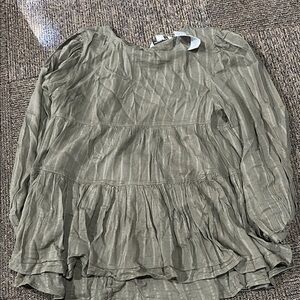 American Eagle Outfitters Green Ruffled Long Sleeve Blouse